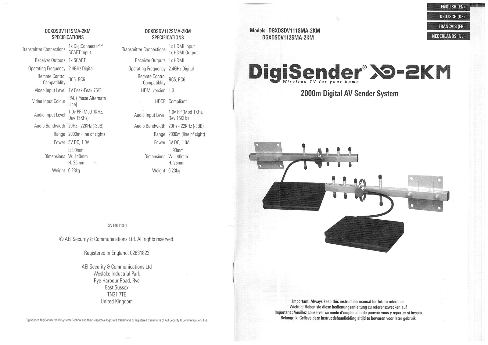 AEI DGXDSDV112SMA-2KM User guide