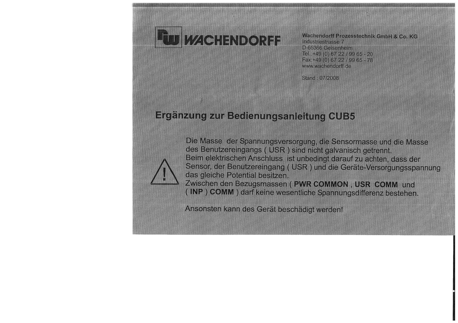 Wachendorff CUB5V User guide