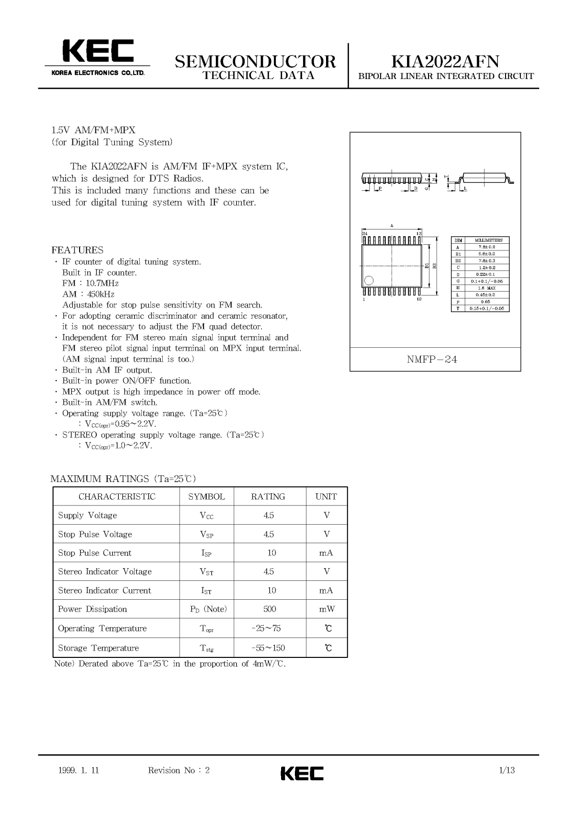 KEC KIA2022AFN Datasheet