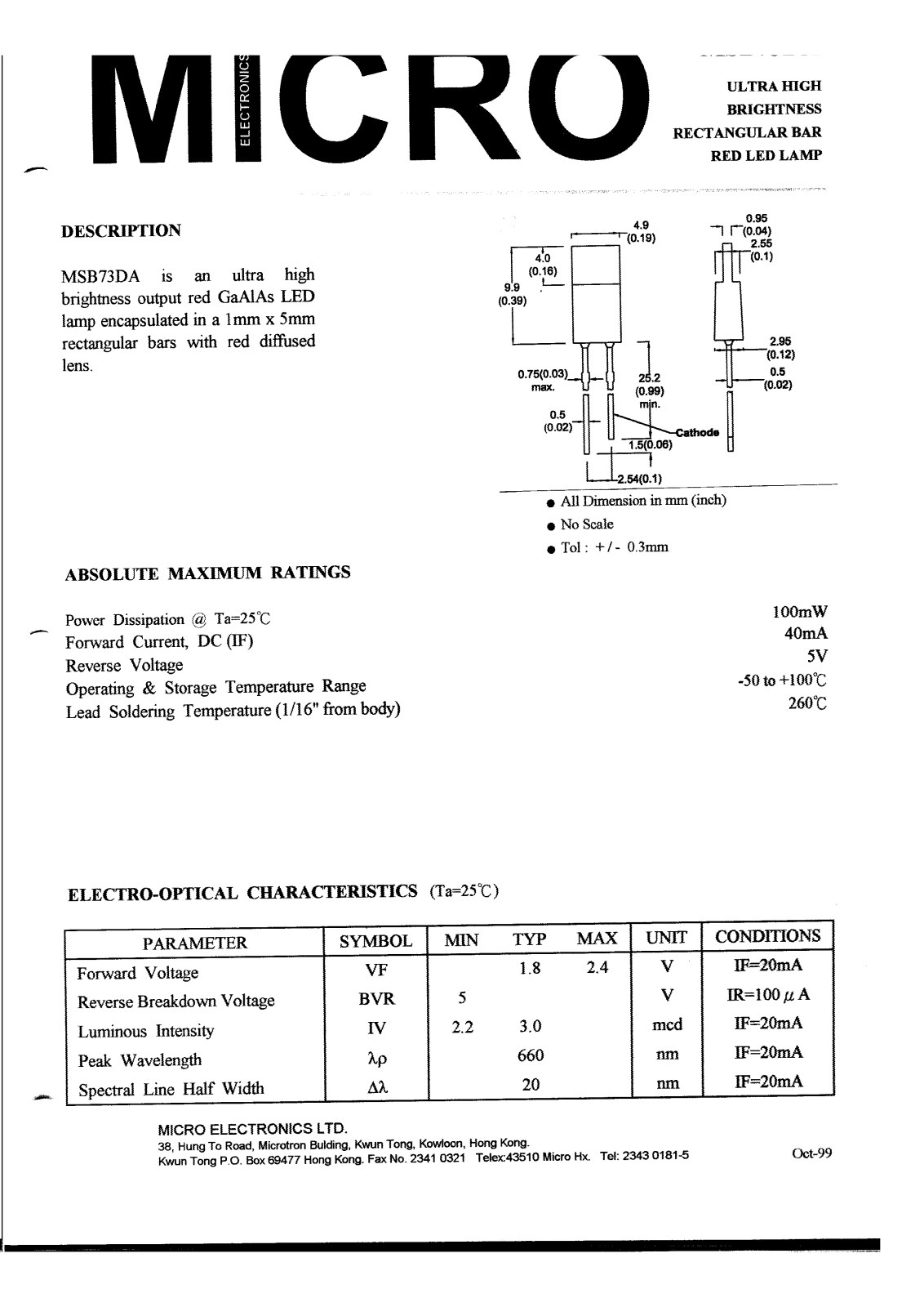 MICRO MSB75DA Datasheet