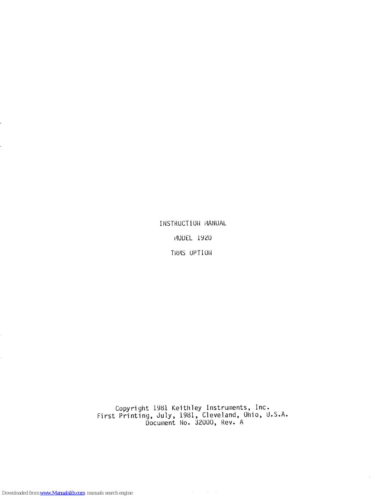 Keithley 1920 Instruction Manual - ManualMachine.com