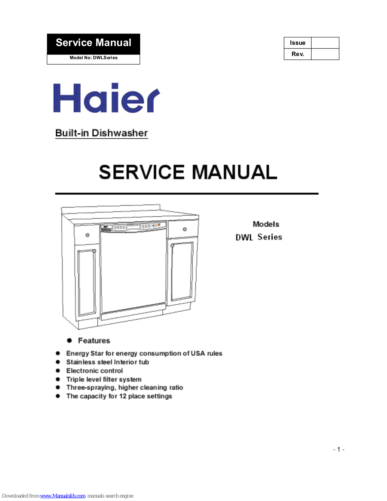 Haier DWL3025DWW, DWL3025SBSS, DWL3025DBBB Service Manual