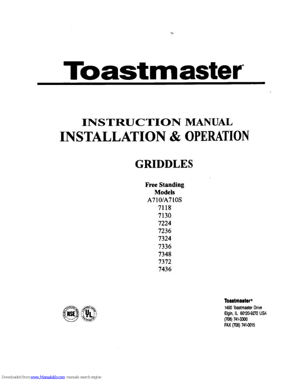 Toastmaster A710, A710S, 7130, 7224, 7118 Instruction Manual