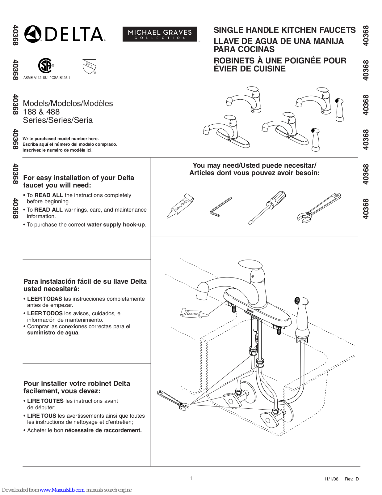 Delta 188 Series, 488 Series Installation Manual