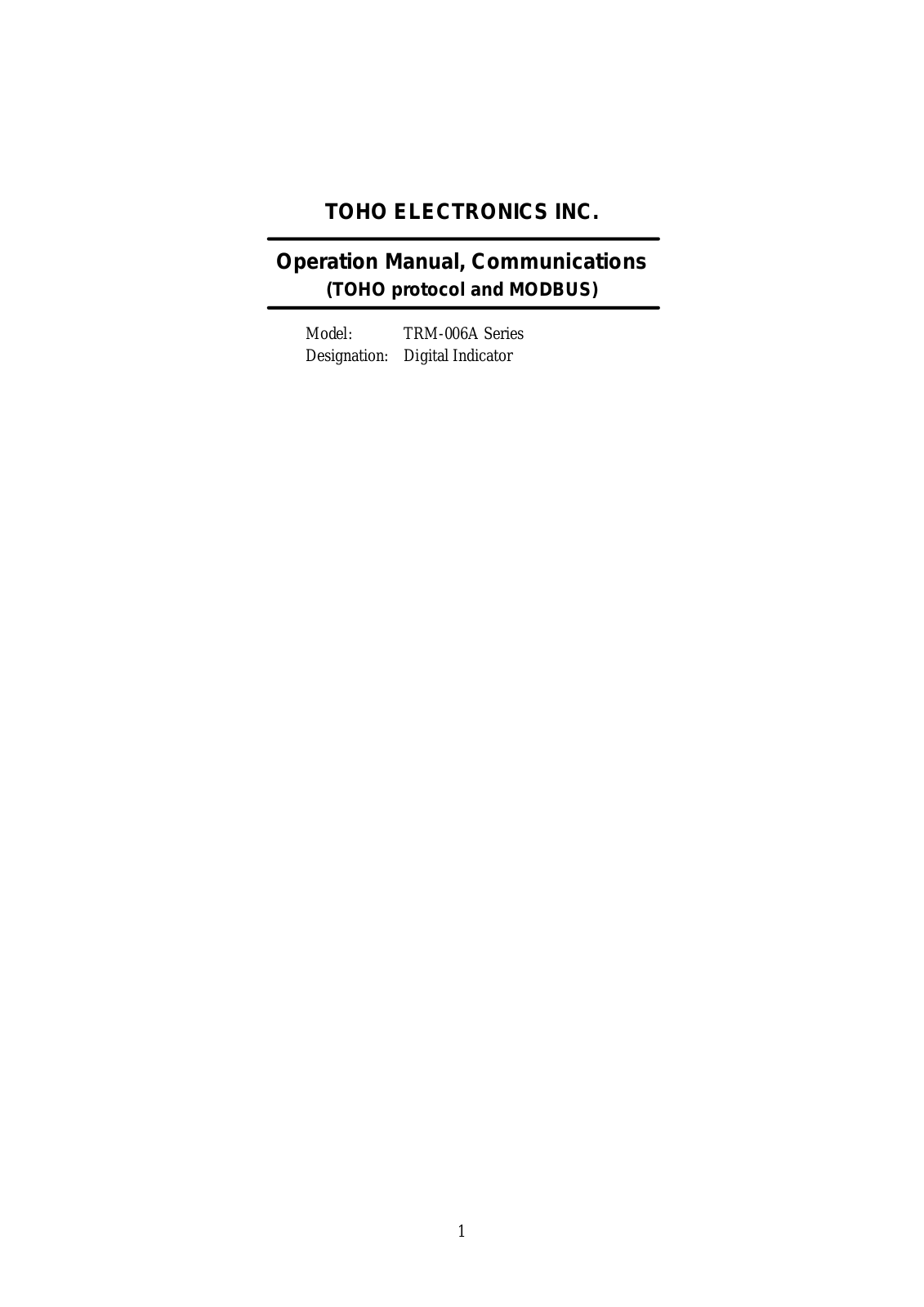 TOHO ELECTRONICS TRM-006A User Manual