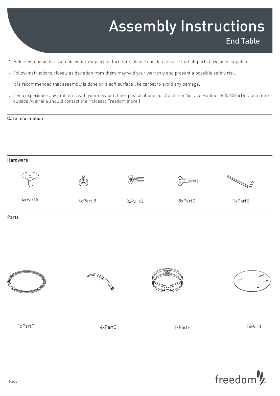 Freedom Tess Side Table Assembly Instruction