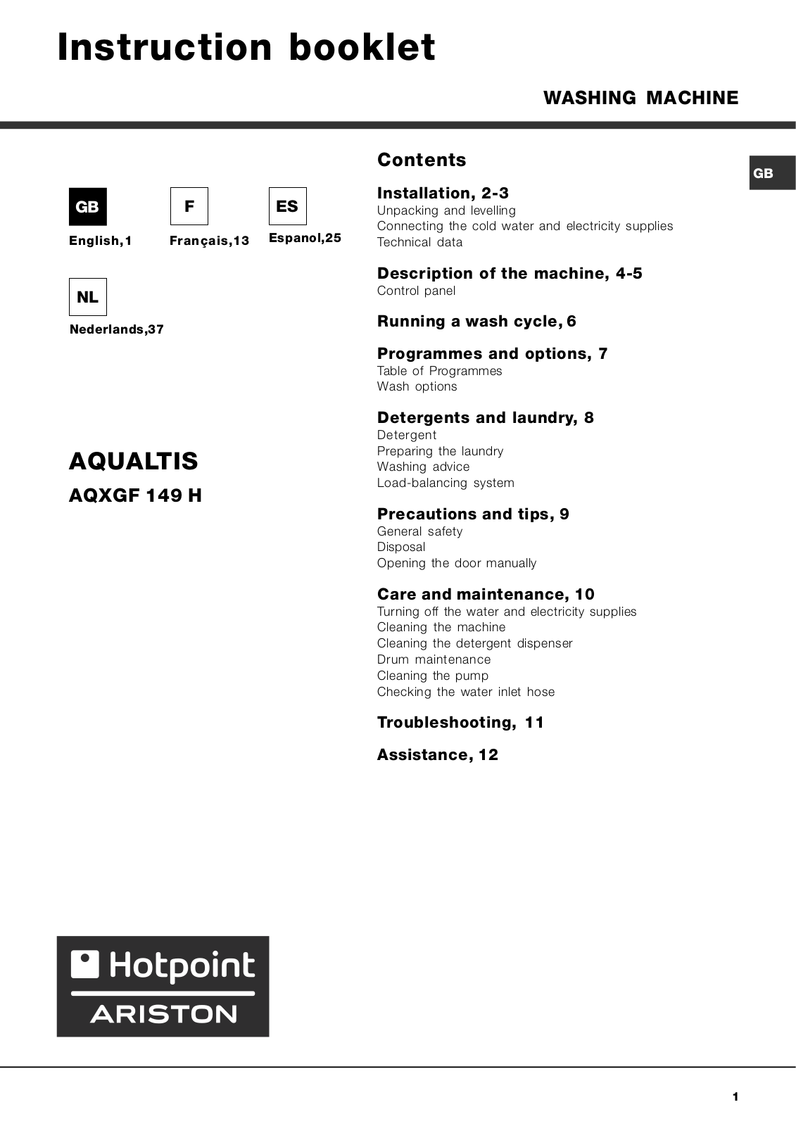 Hotpoint AQXGF 149 H User Manual