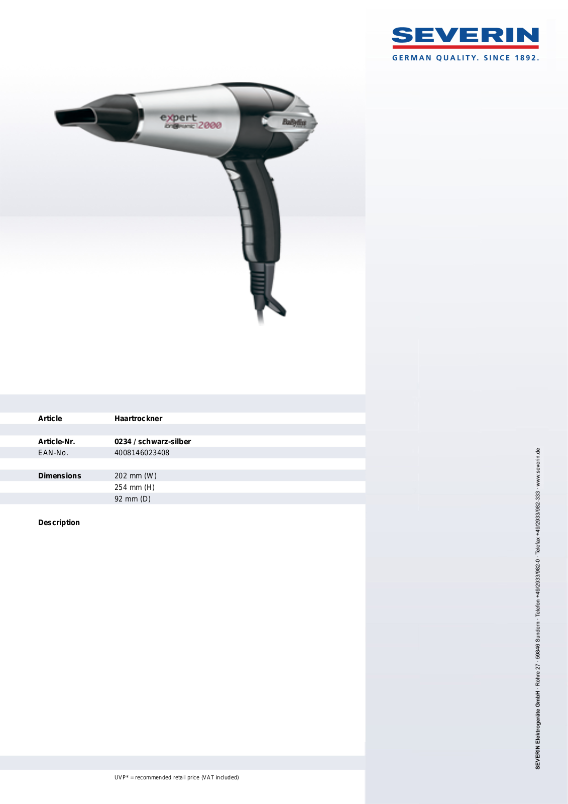 Severin EXPERT 2000 0234 User Manual