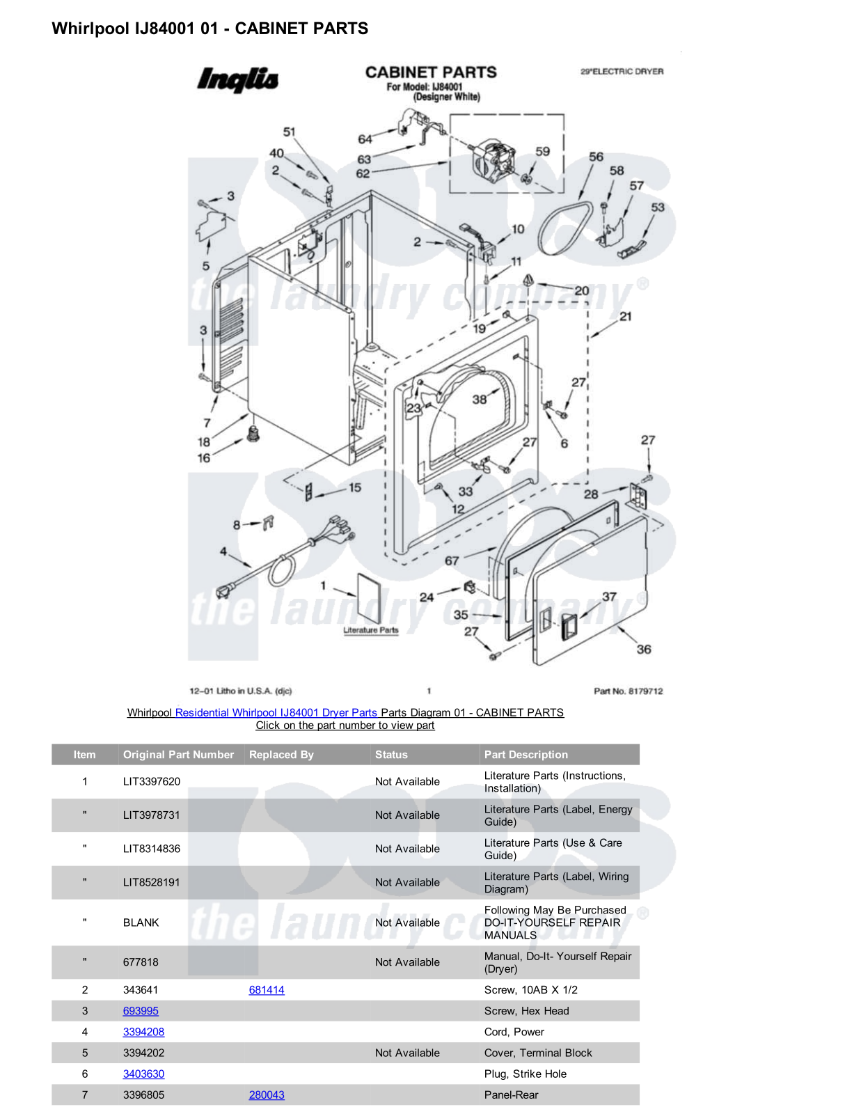 Whirlpool IJ84001 Parts Diagram