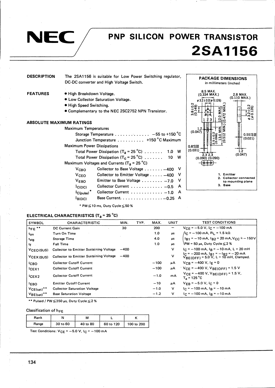 NEC 2SA1156 Datasheet