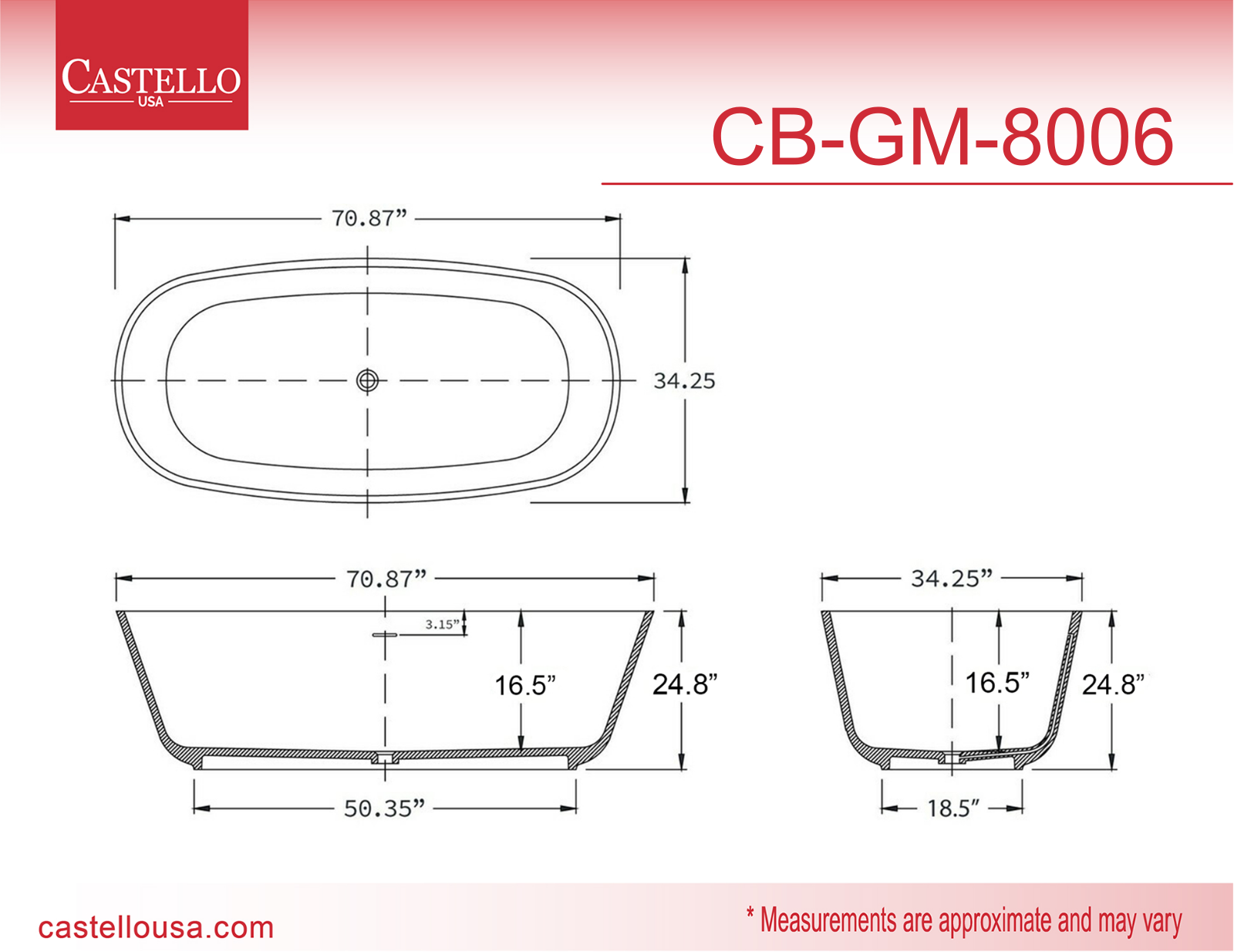 CastelloUSA CAUS1025 Dimensions - ManualMachine.com