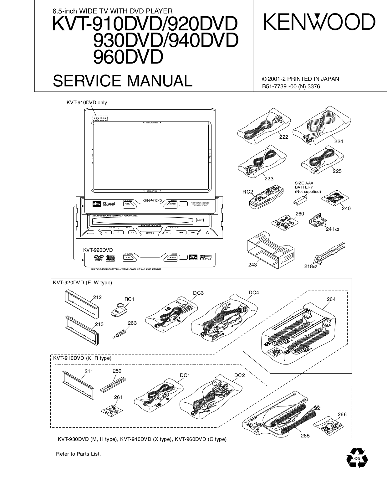 KENWOOD KVT-910DVD, KVT-920DVD, KVT-930DVD, KVT-940DVD, KVT-960DVD Service Manual