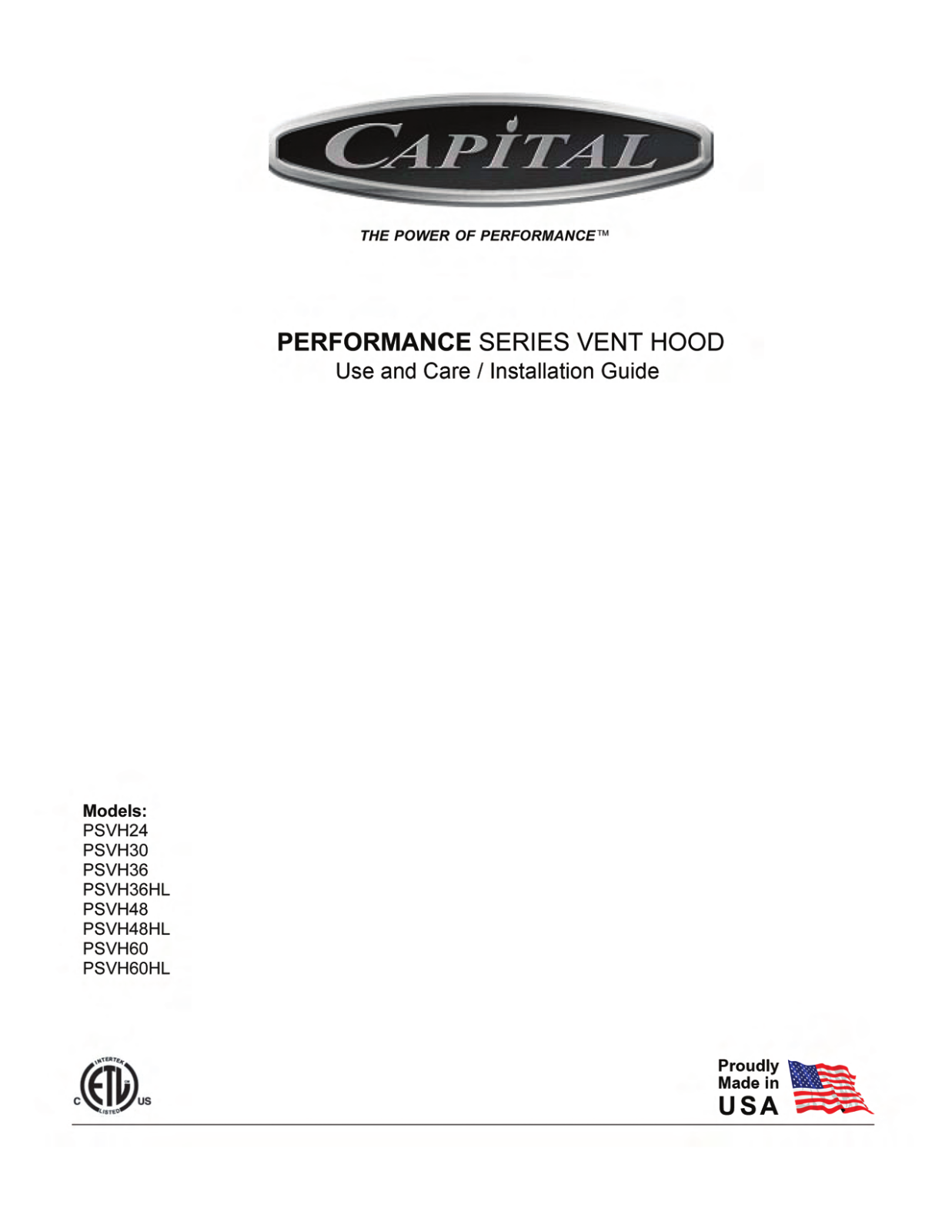 Capital PSVH60HL User  Guide