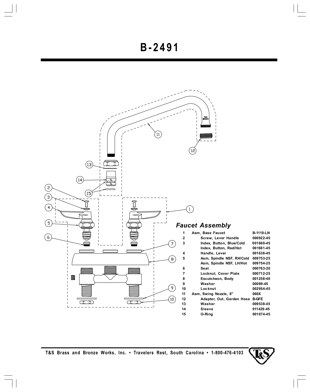 T & S Brass & Bronze Works B-2491 Part Manual