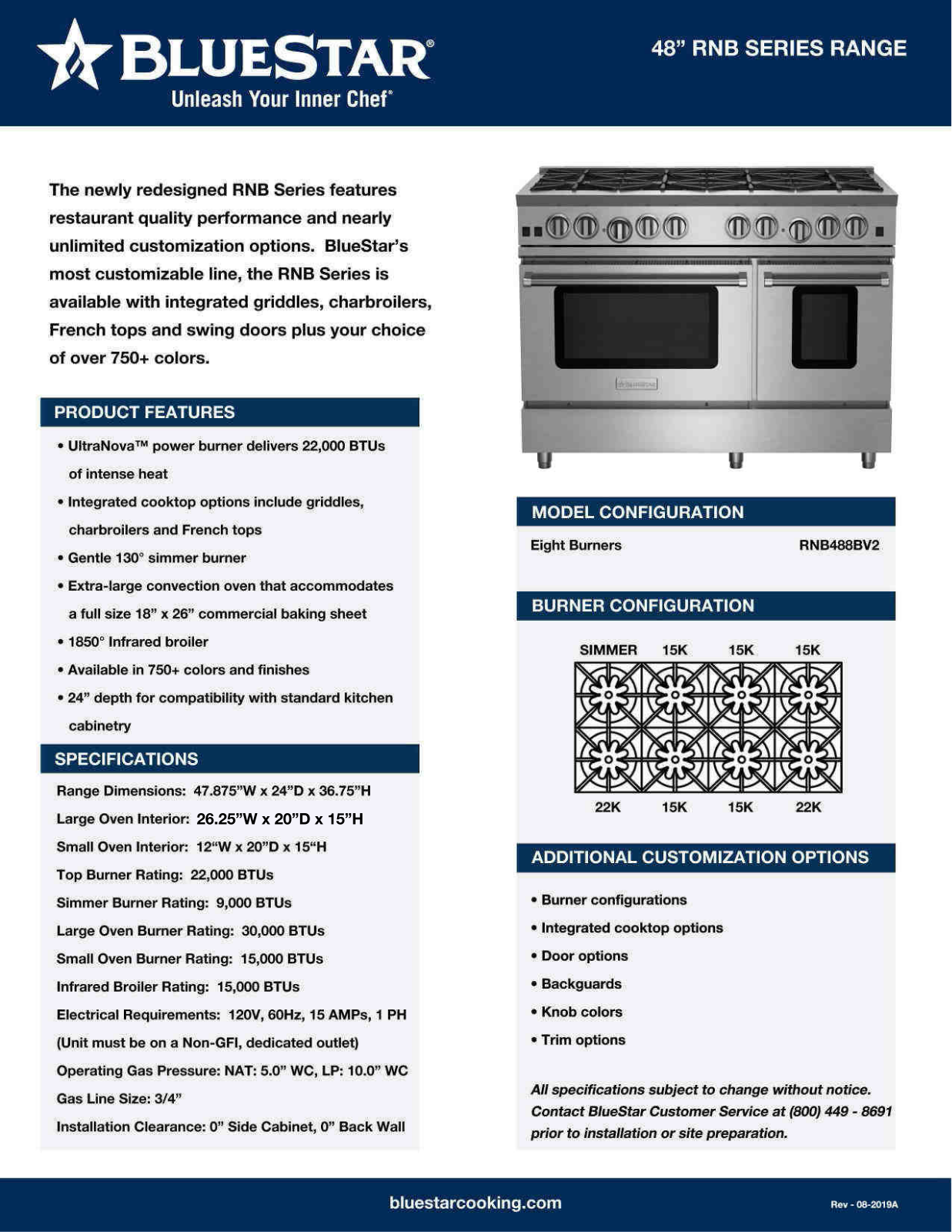 BlueStar RNB488BV2LCCPLT Specifications