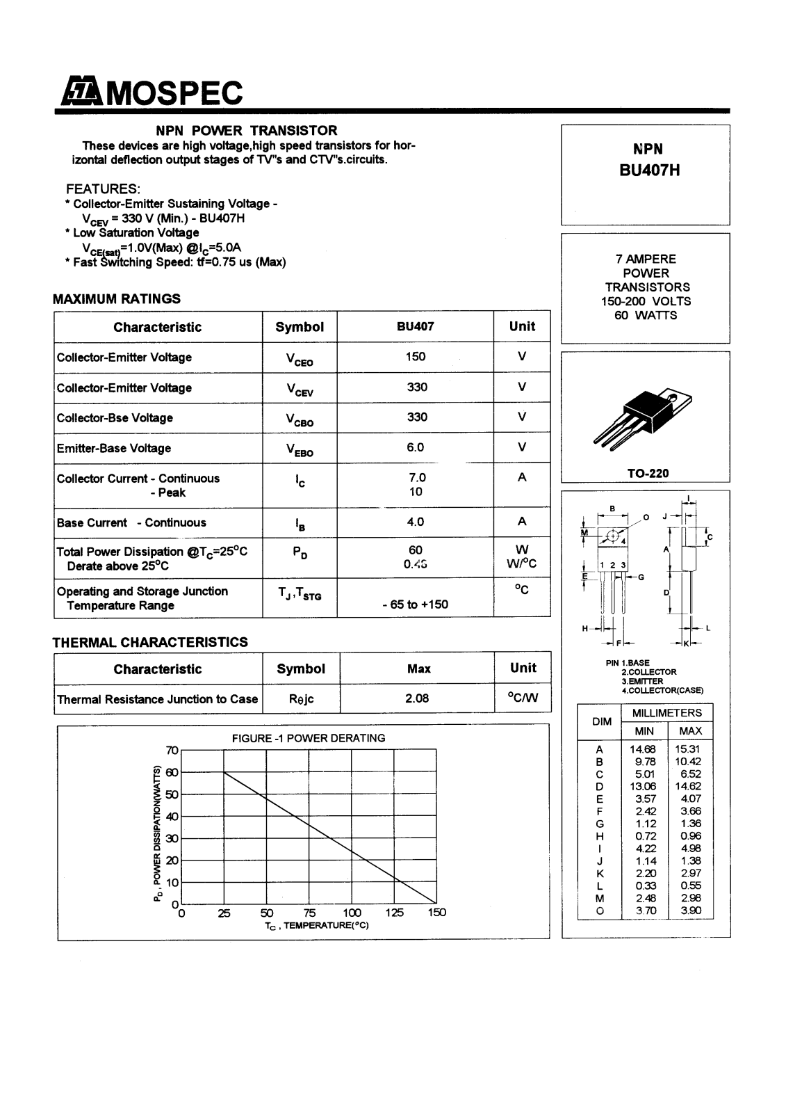 MOSPEC BU407H Datasheet