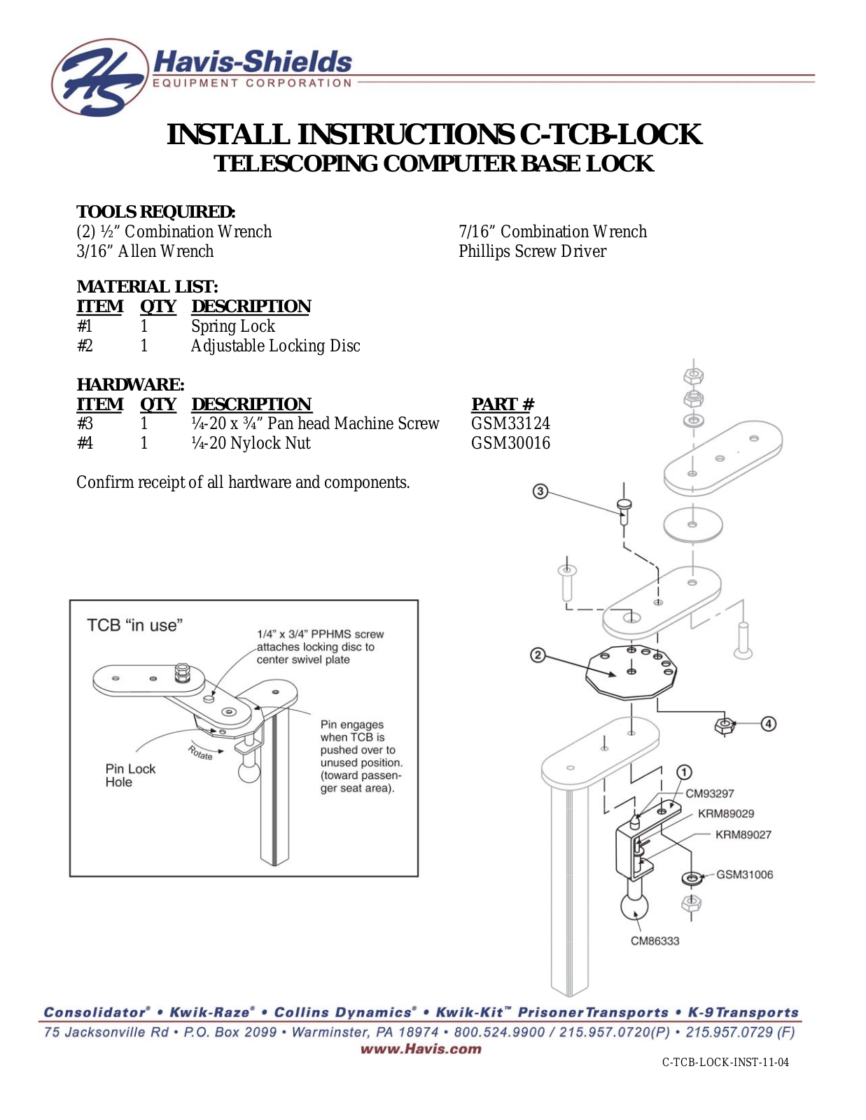 Havis-Shields C-TCB-LOCK User Manual