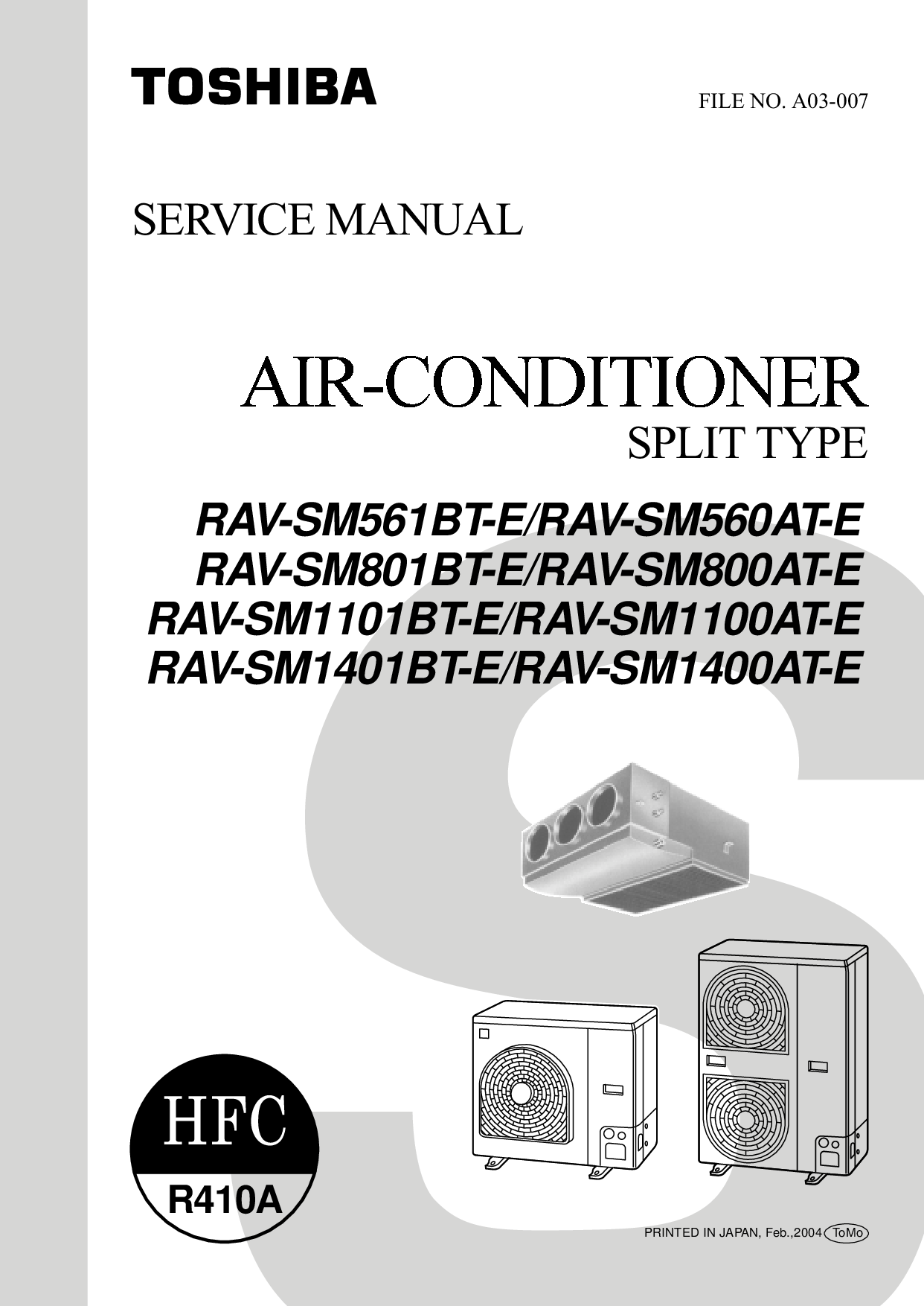 Toshiba RAV-SM801BT-E, RAV-SM1400AT-E, RAV-SM1100AT-E, RAV-SM561BT-E, RAV-SM1401BT-E User Manual