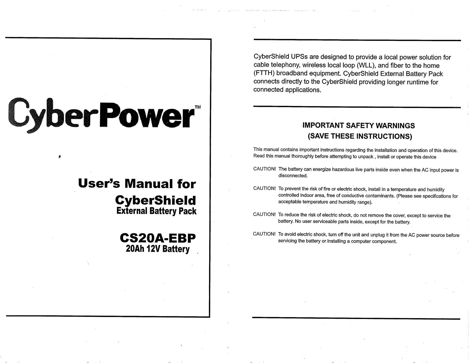 CyberPower Systems CS20A-EBP User Manual