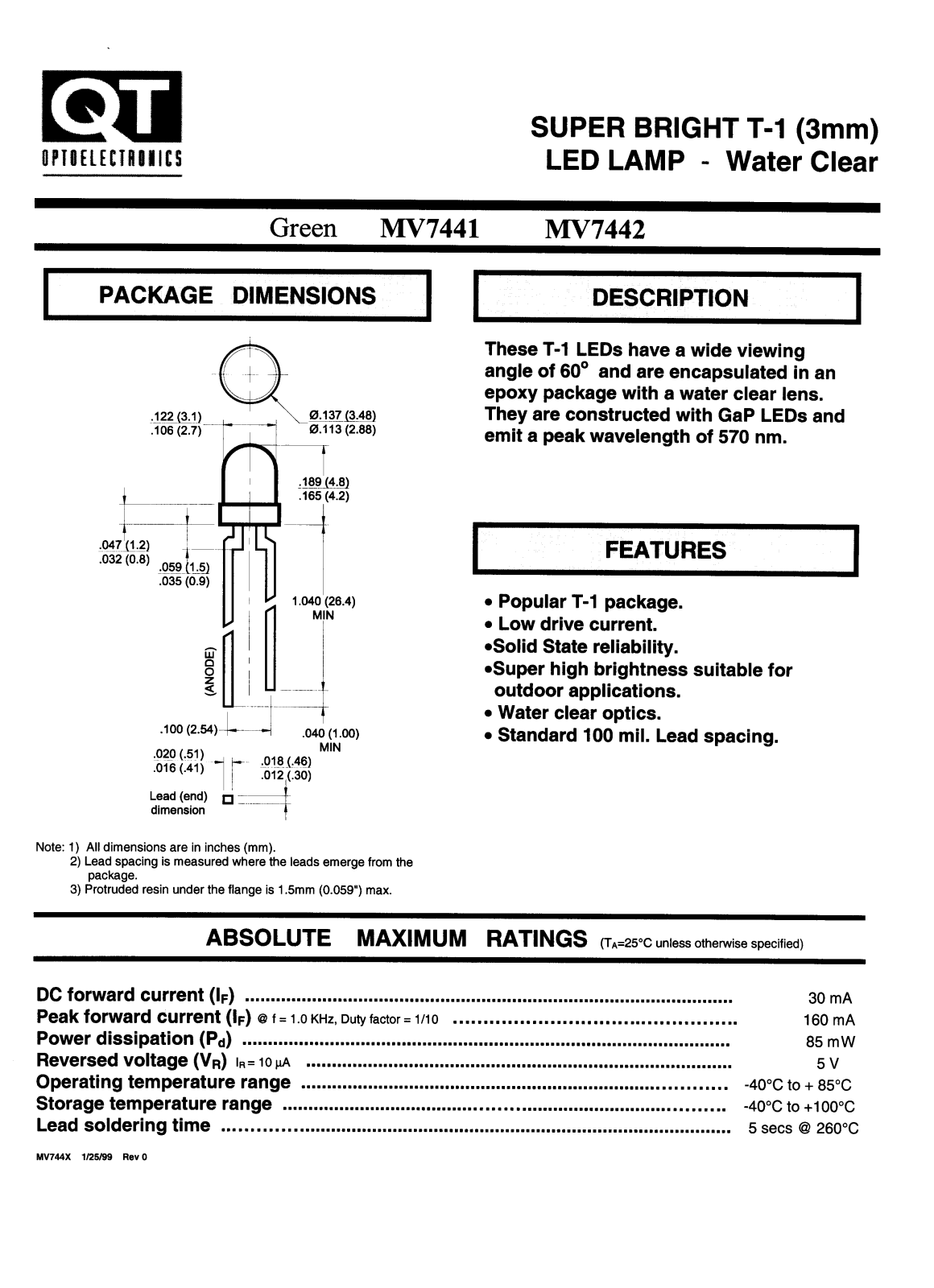 QT MV7441, MV7442 Datasheet