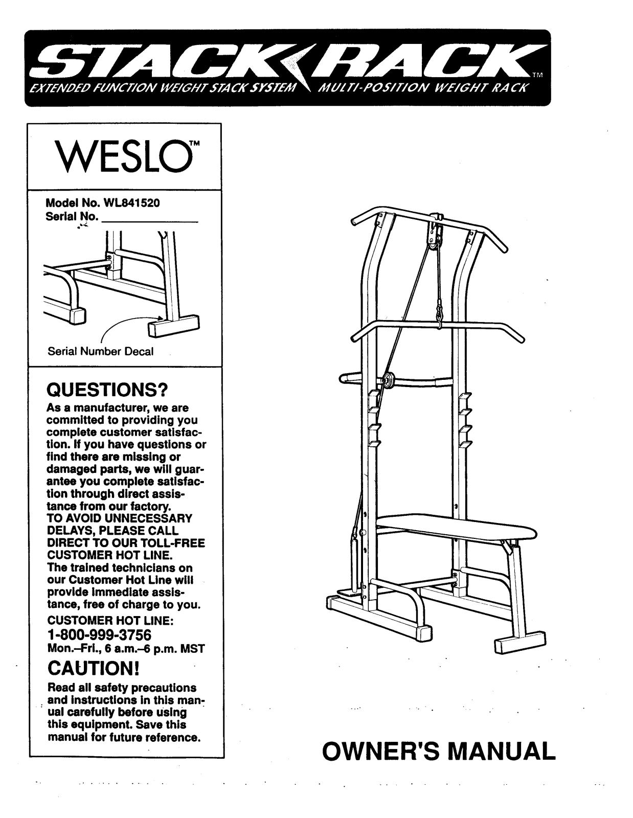 Weslo WL841520 Owner's Manual