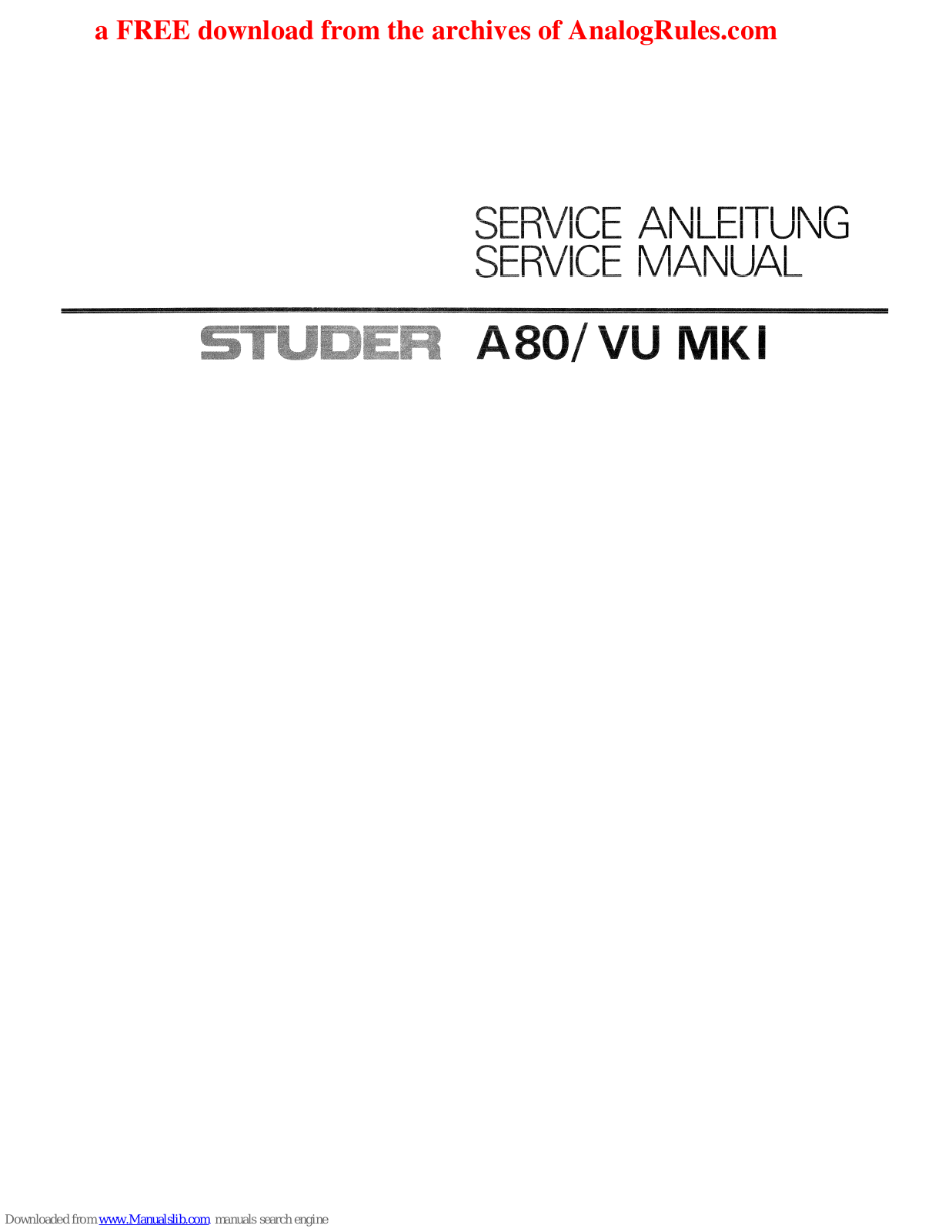 Studer A80/VU MkI Service Manual