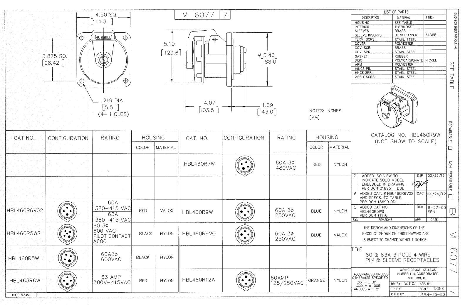 Hubbell HBL460R12W Reference Drawing