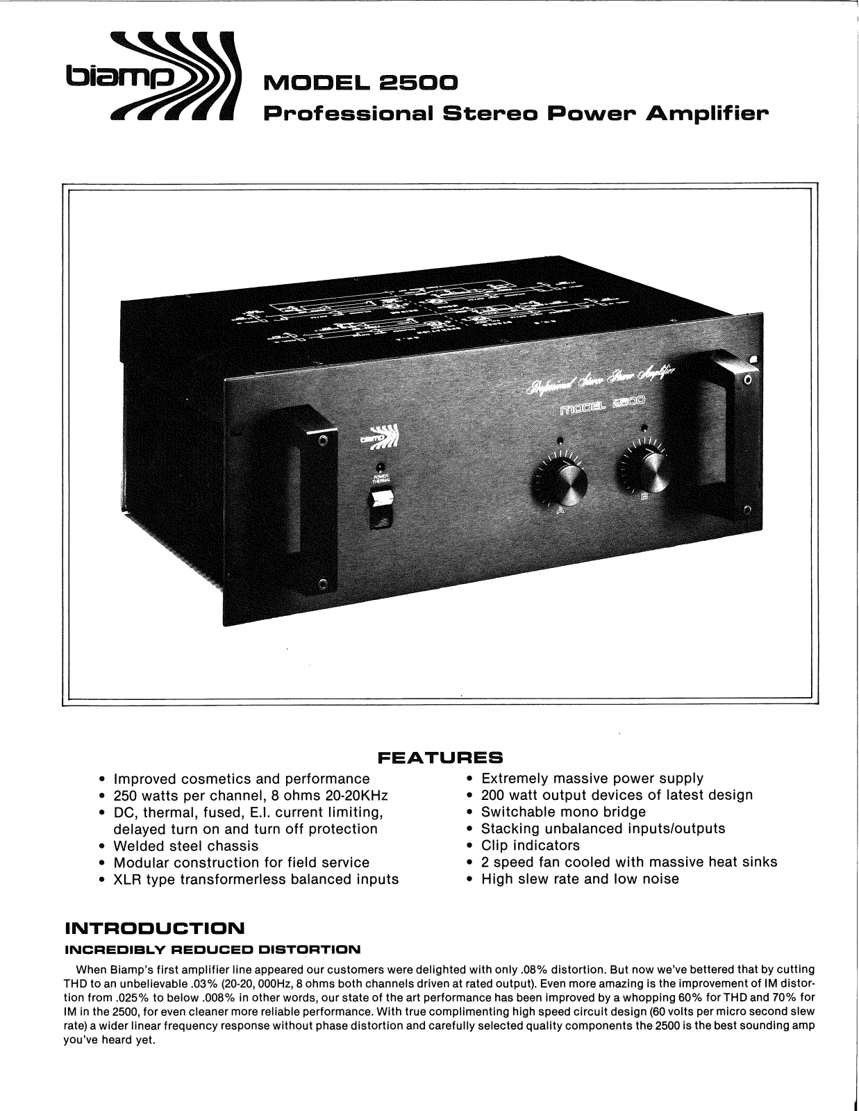 Biamp 2500 PROFESSIONAL User Manual