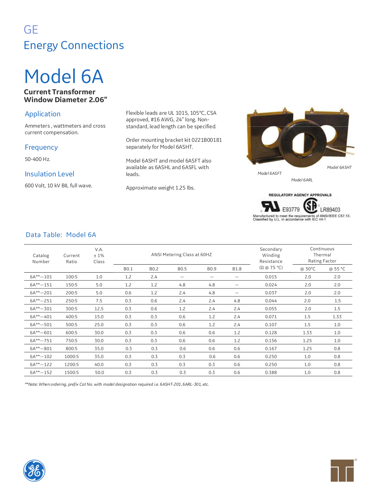 Instrument Transformer, Div of GE 6A Data Sheet