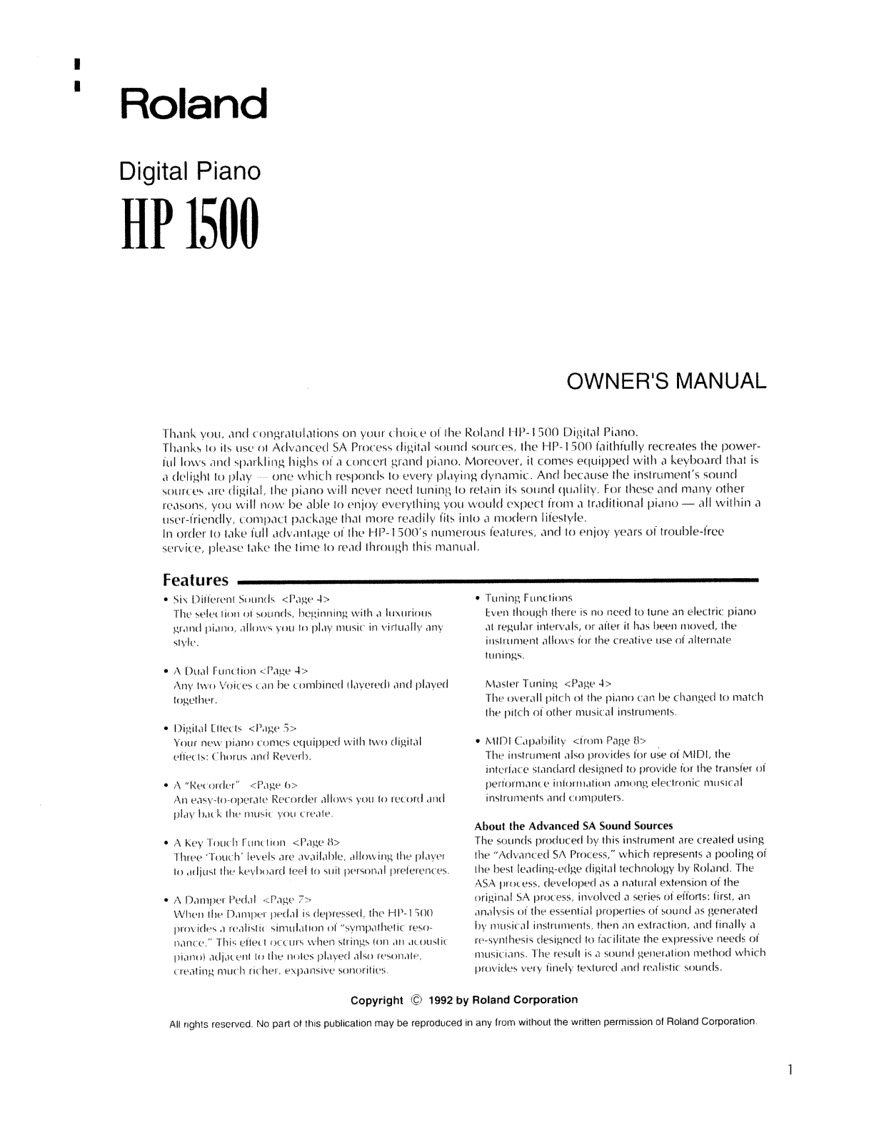 Roland HP-1500 User Manual