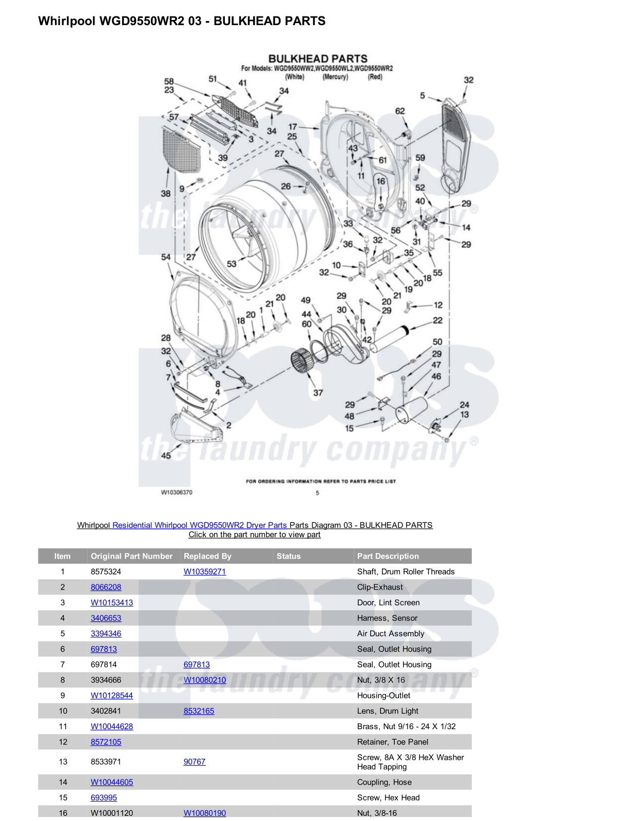 Whirlpool WGD9550WR2 Parts Diagram