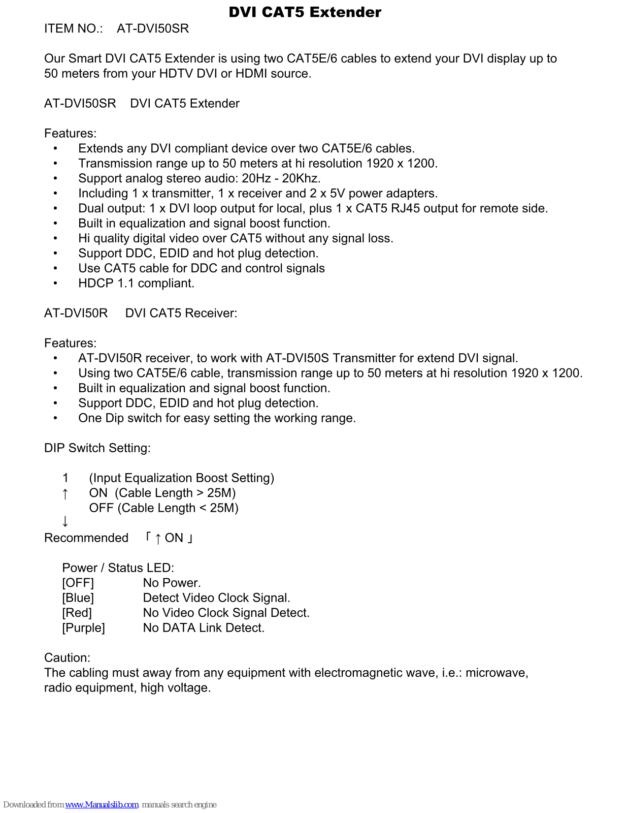 Atlona AT-DVI50S, AT-DVI50R User Manual