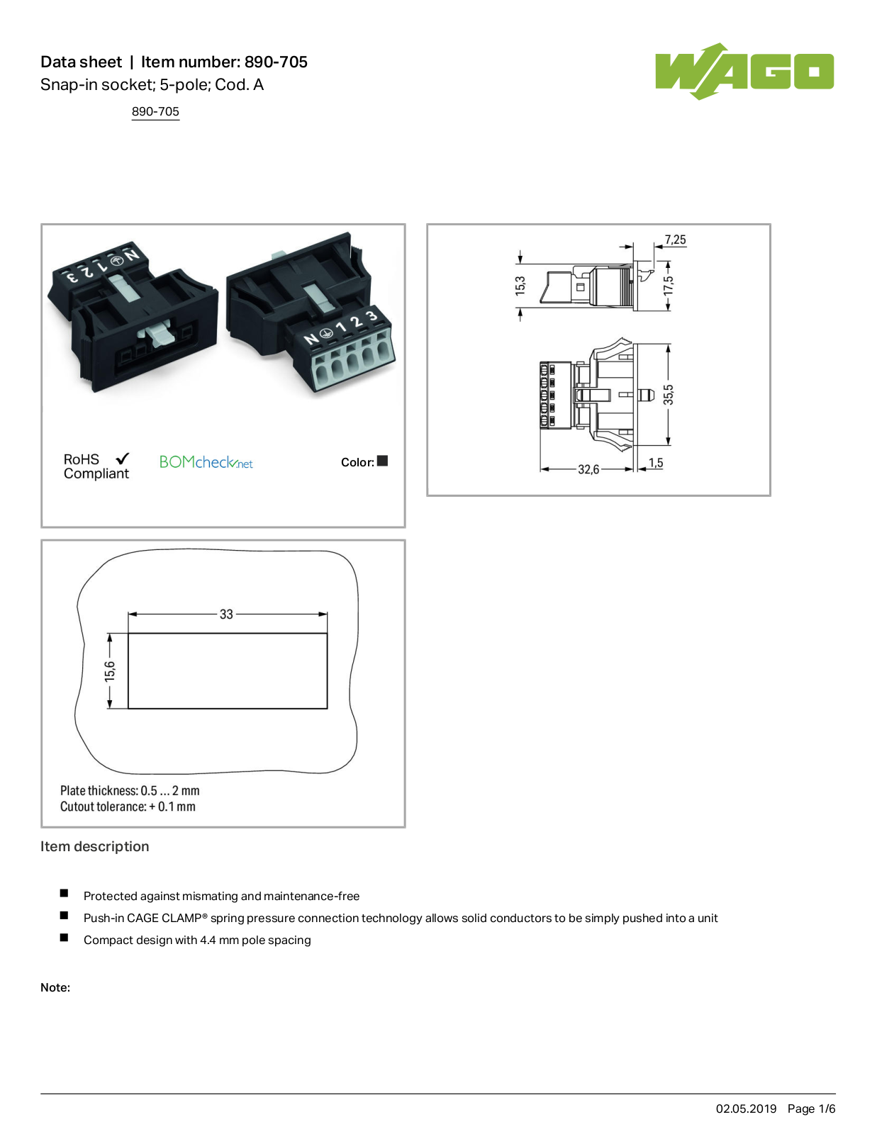 Wago 890-705 Data Sheet