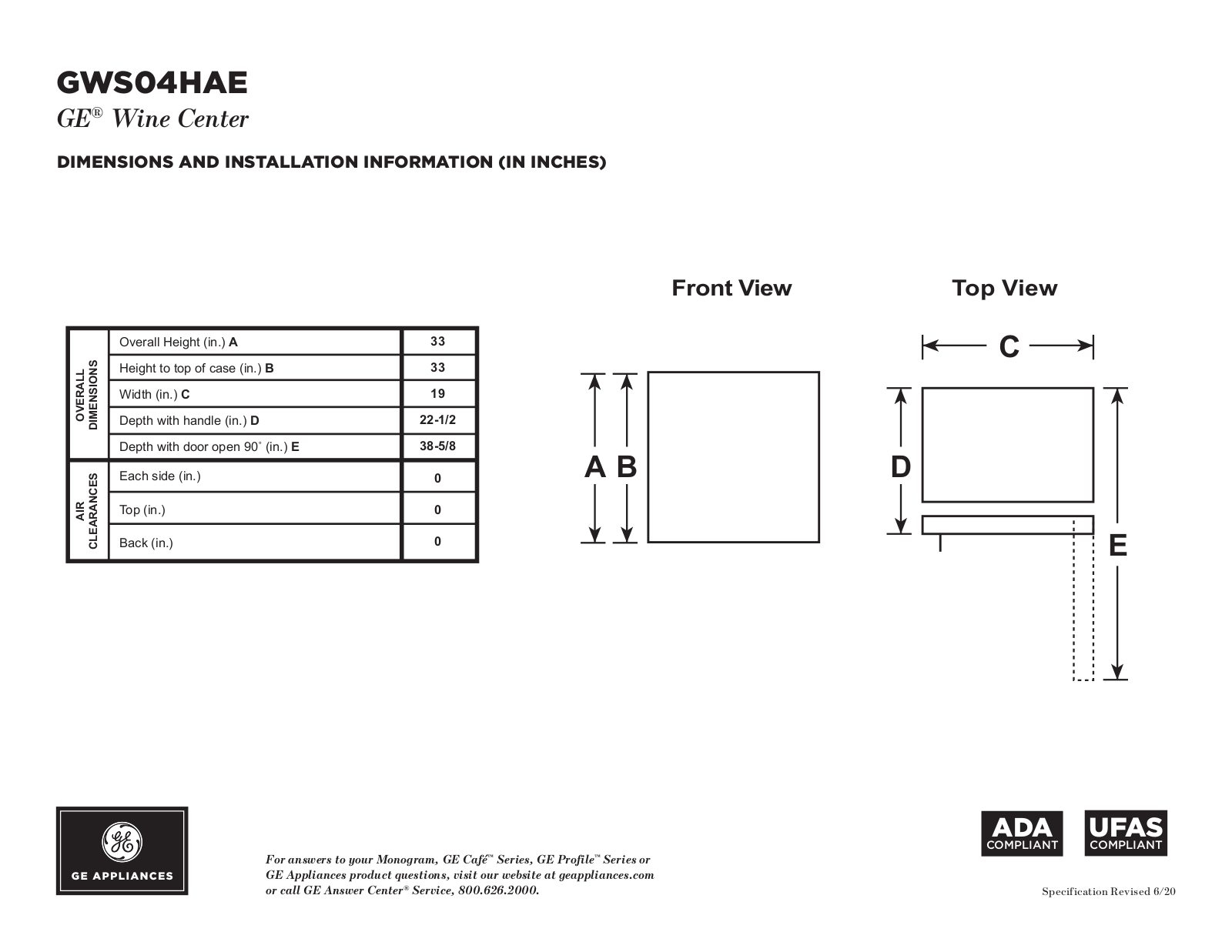 GE GWS04HAE Specification - ManualMachine.com