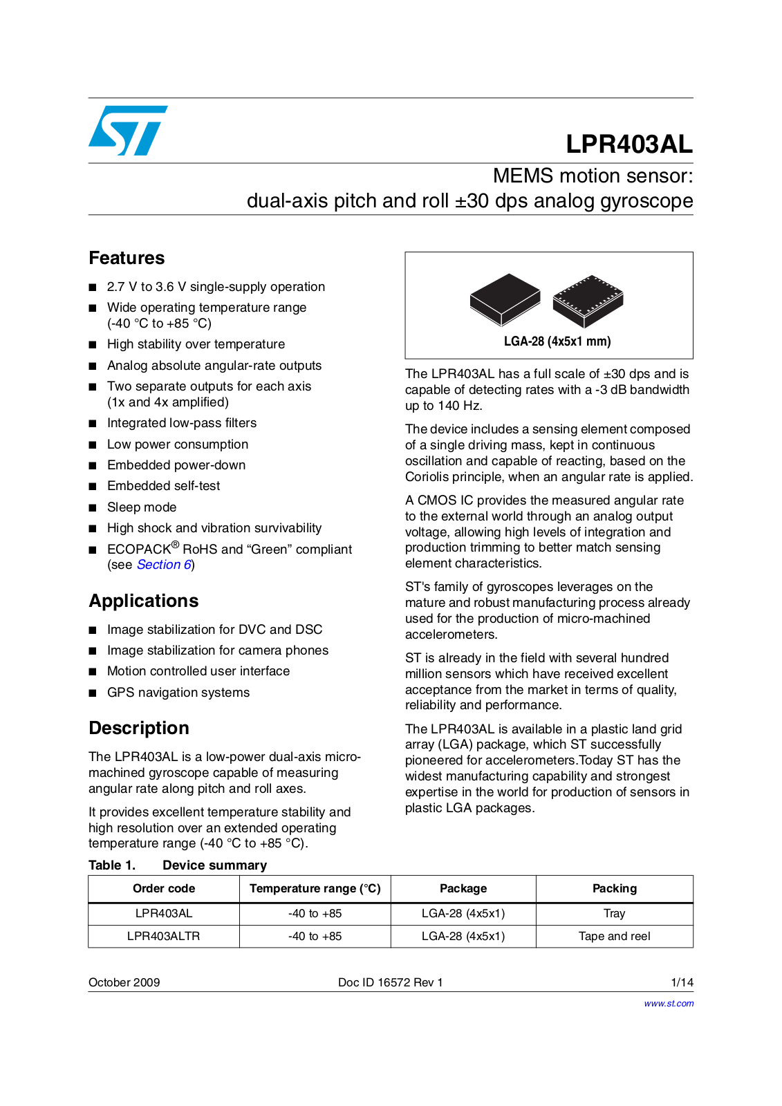 ST LPR403AL User Manual