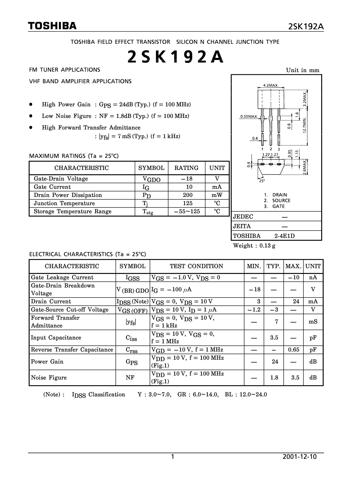 Datasheet 2SK192 Specification - ManualMachine.com