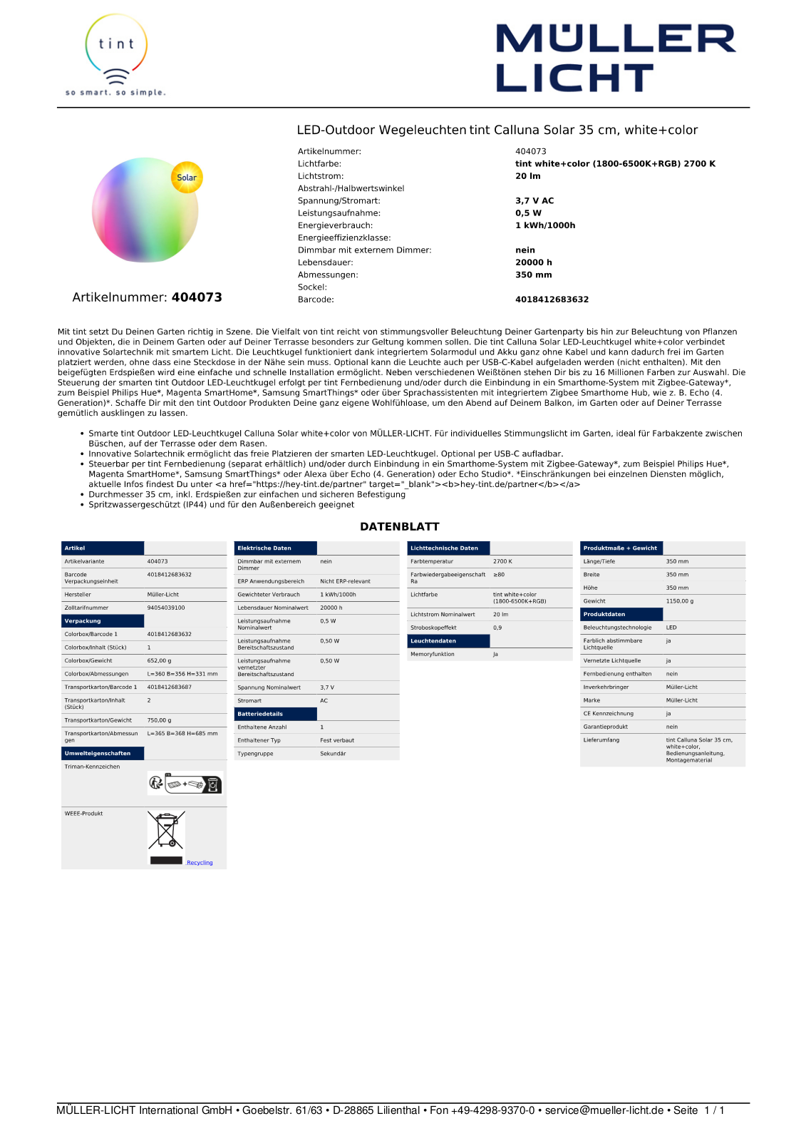 TINT MLI 404073 Datasheet - ManualMachine.com