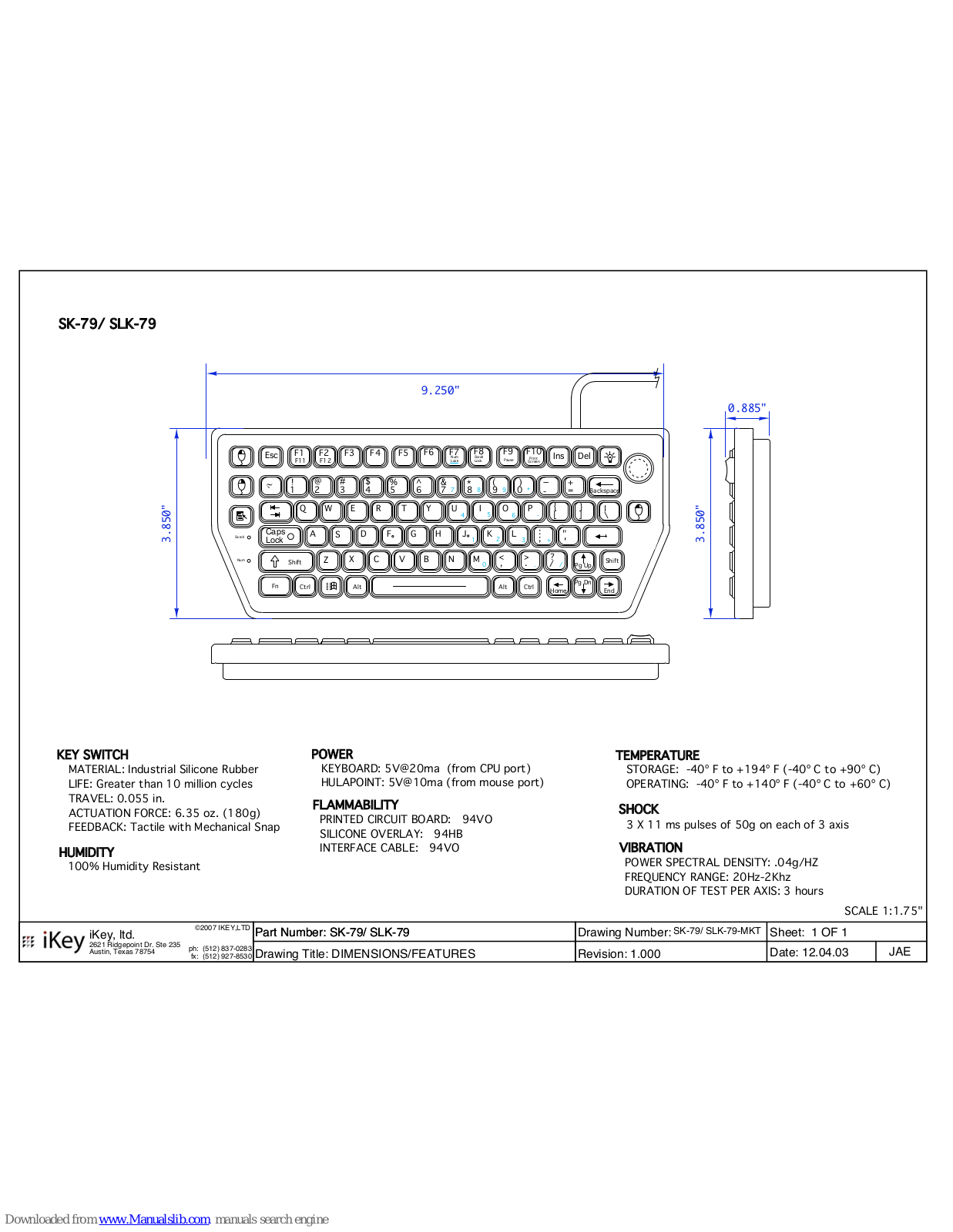 iKey SK-79, SLK-79-M, SLK-79 Features & Dimensions
