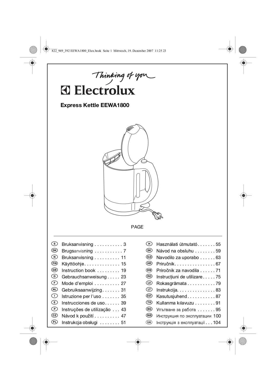electrolux EEWA1800 User Manual