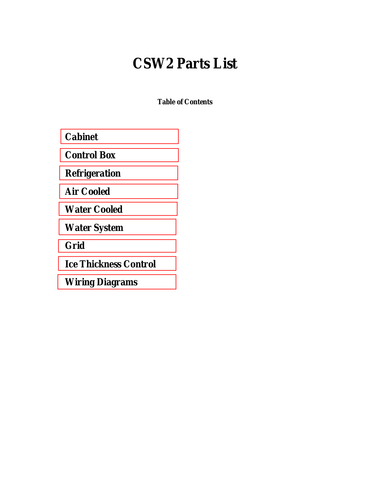 Scotsman CSW2 Parts List