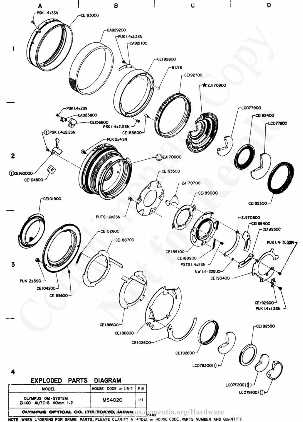 OLYMPUS 40mm f2 Service Manual