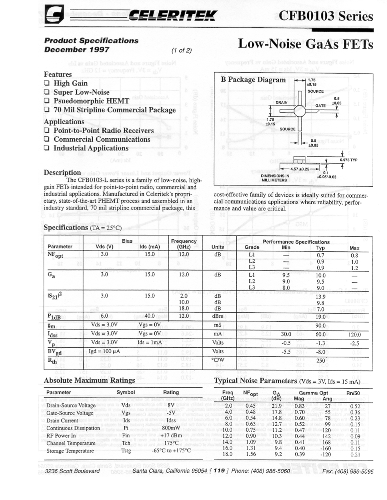 CELER CFB0103 Datasheet