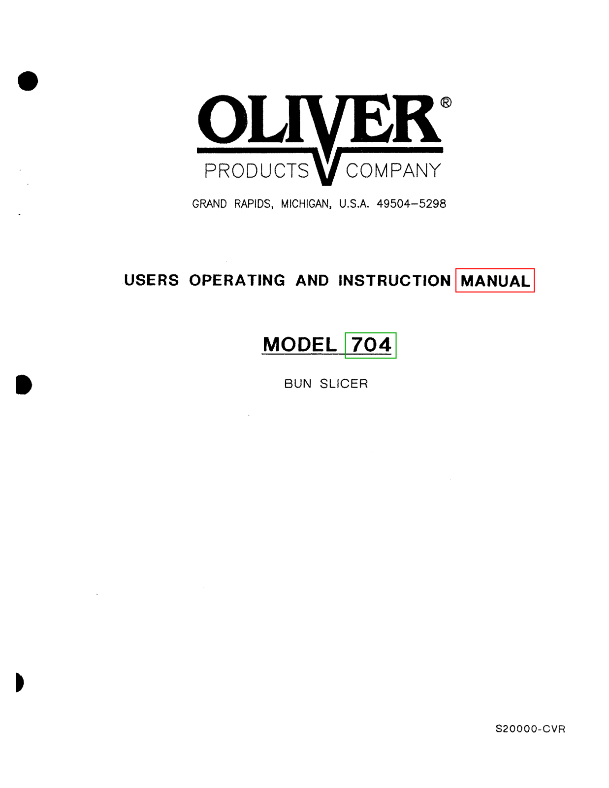 Oliver 704 Installation  Manual