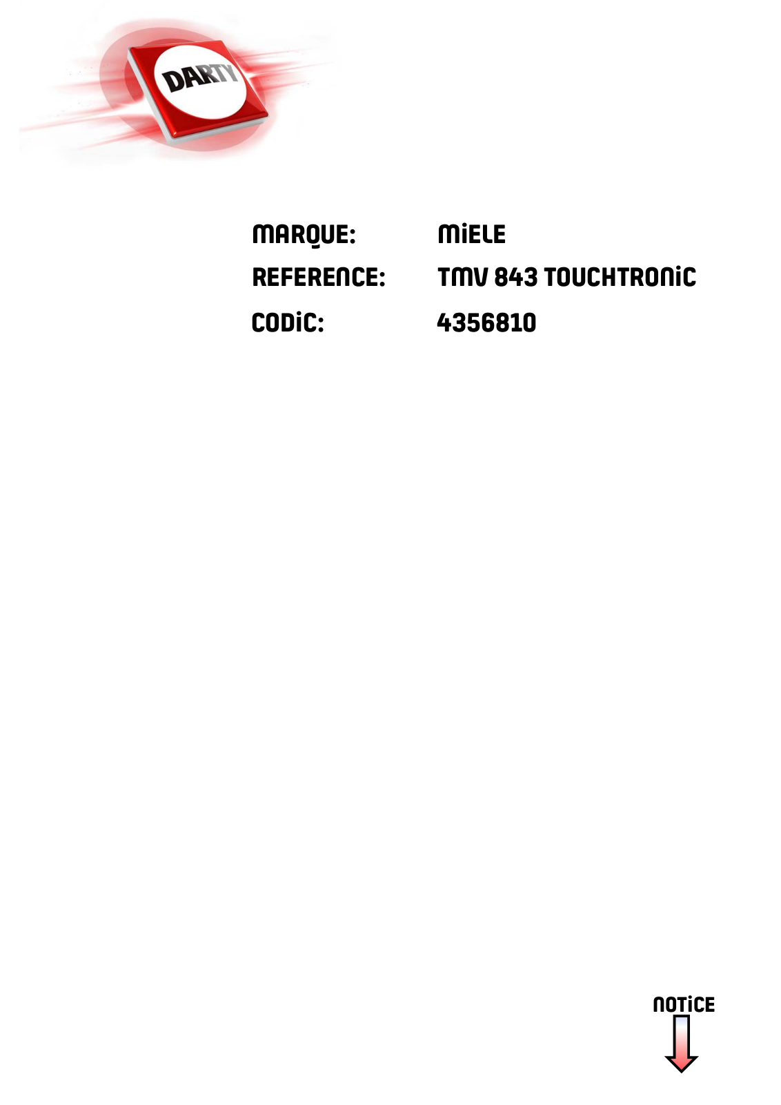 MIELE TMV 843 TOUCHTRONIC User Manual