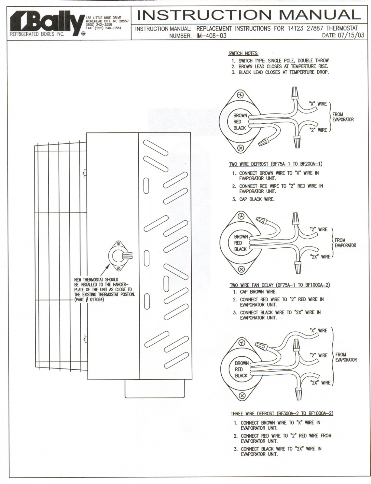 Bally Refrigerated Boxes IM-408-03 Installation  Manual - ManualMachine.com