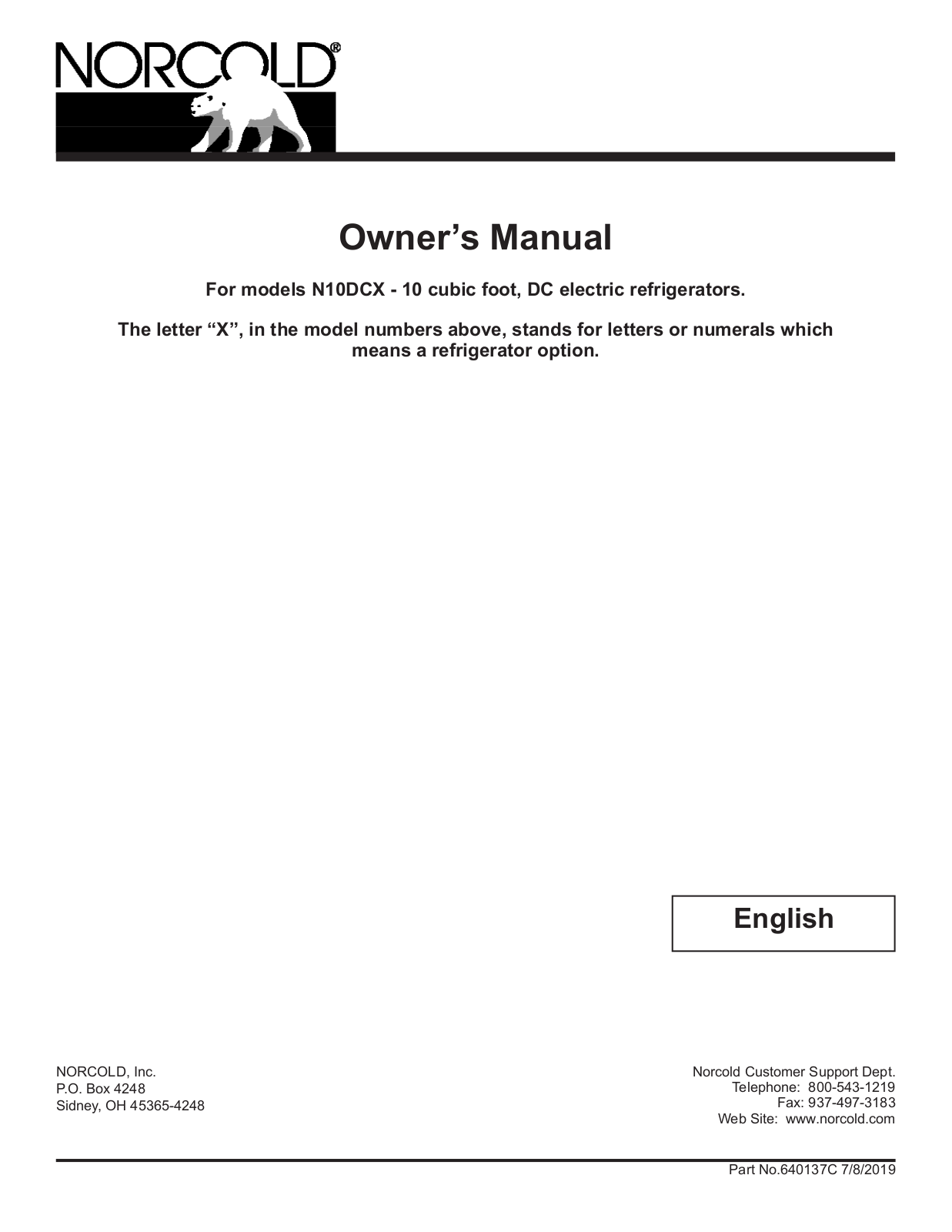 Norcold N10DC Owner's Manual