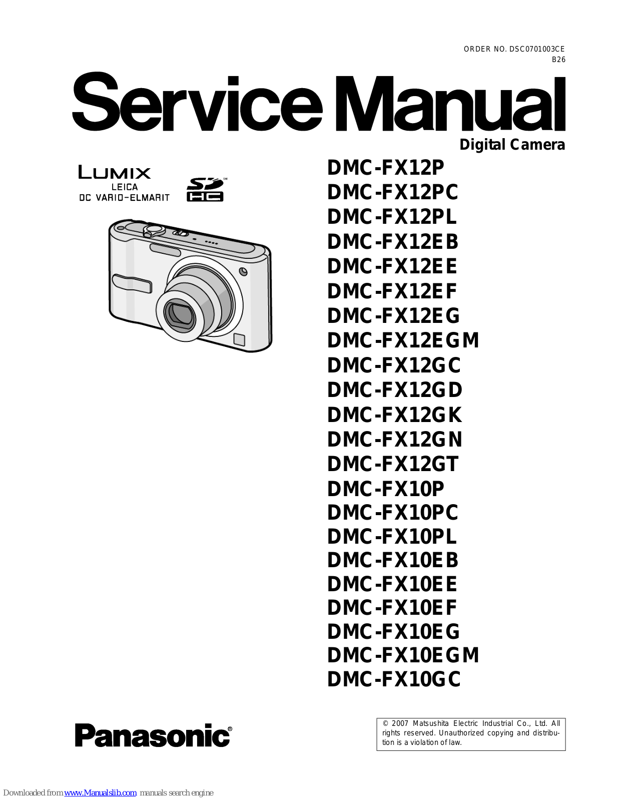 Panasonic Lumix DMC-FX12EE, Lumix DMC-FX12PC, Lumix DMC-FX12EF, Lumix DMC-FX12EG, Lumix DMC-FX12EGM Service Manual