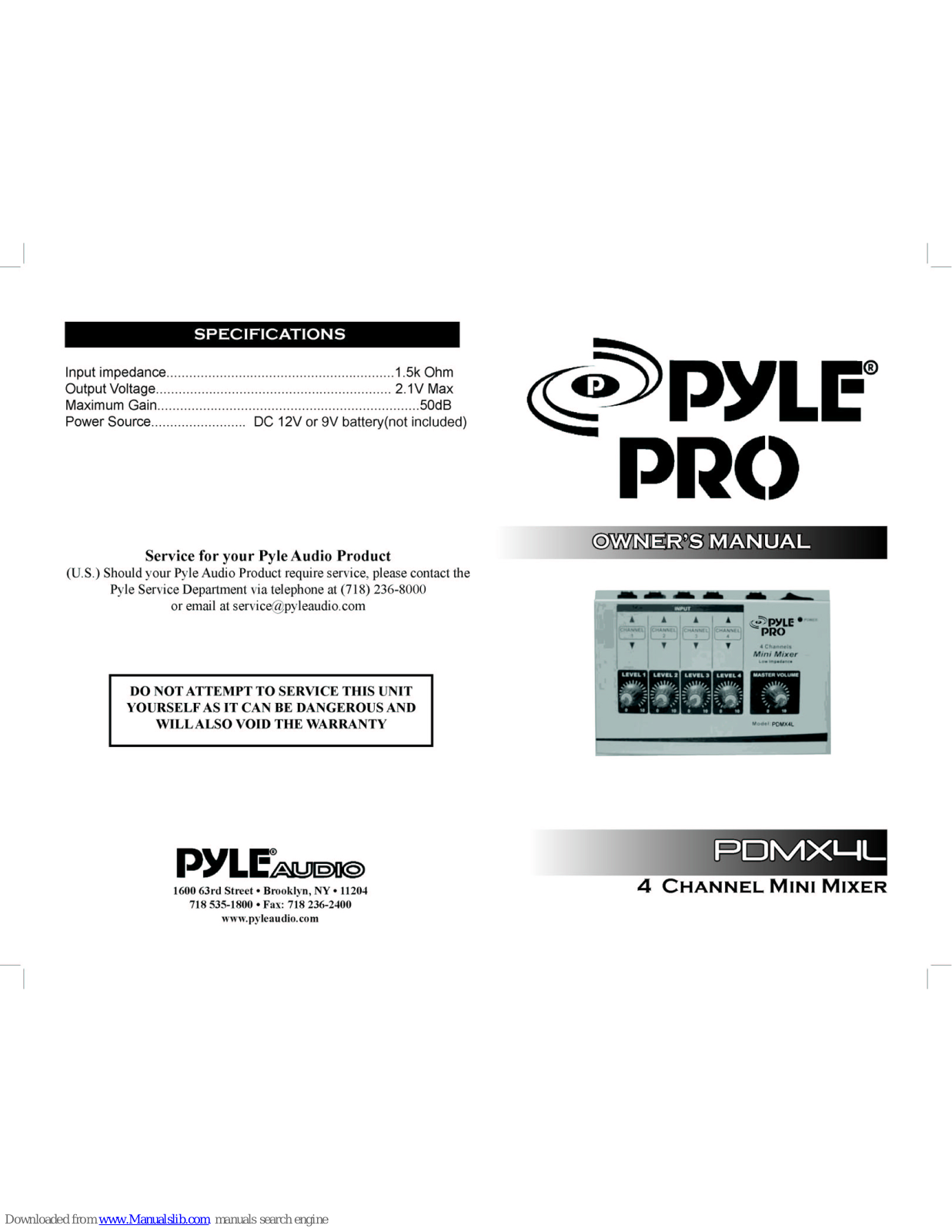 Pyle Pro PDMX4L Owner's Manual