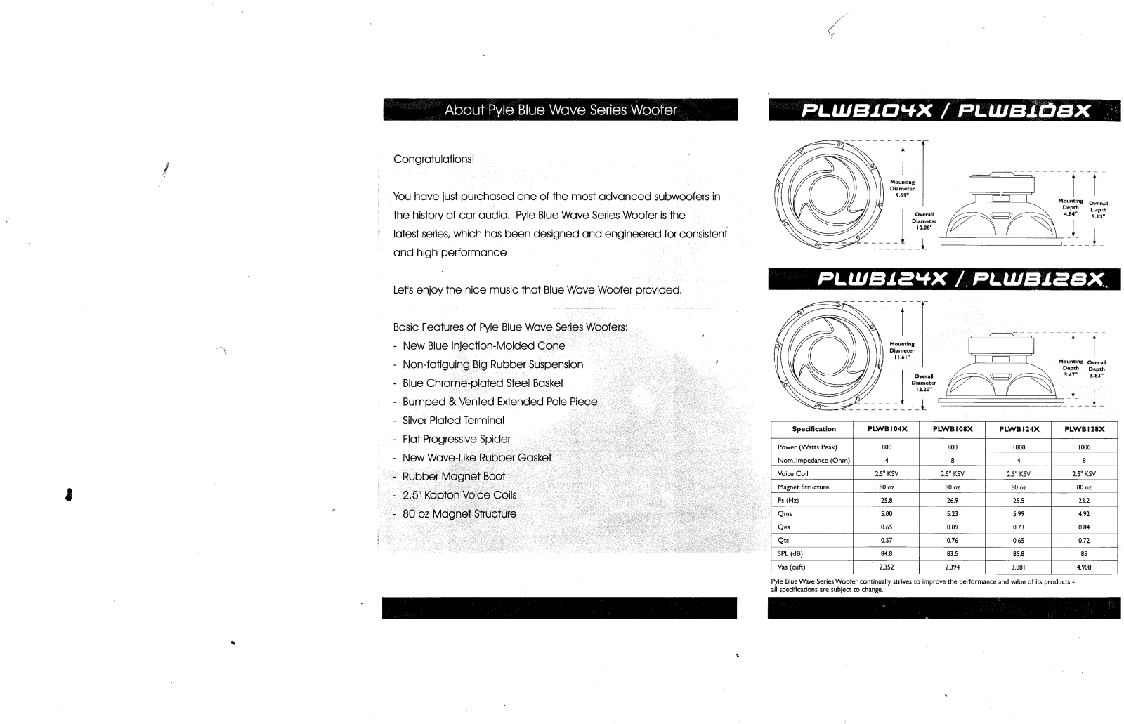 PYLE Audio PLWB108X, PLWB124X, PLWB104X, PLWB128X User Manual