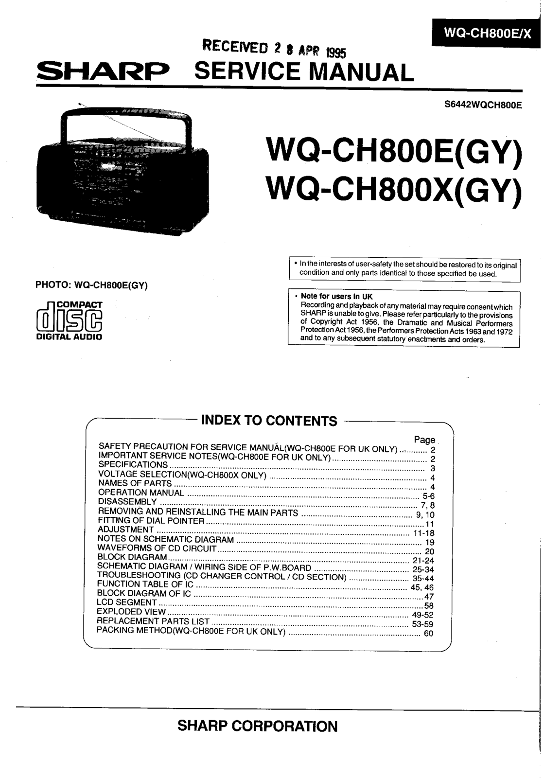 Sharp WQ-CH800E Service manual